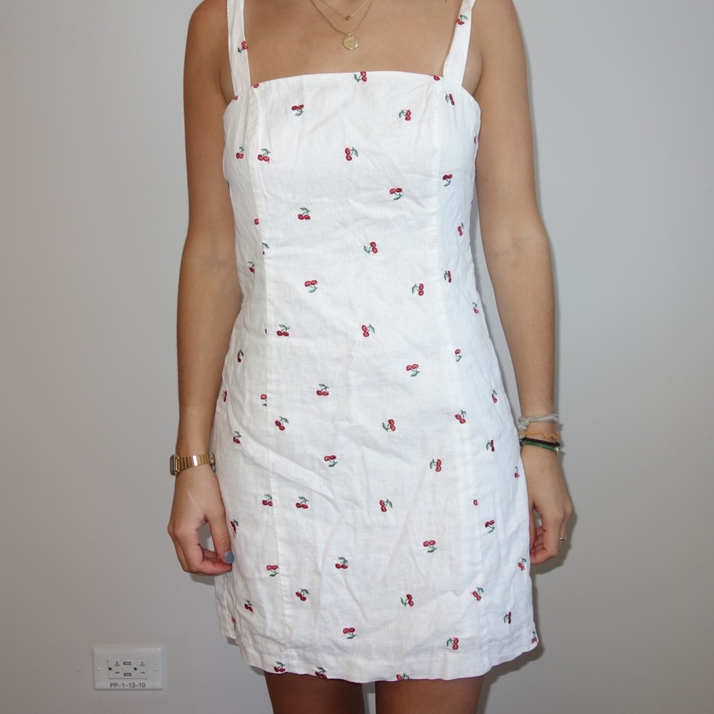 Cherry print embroidered dress
